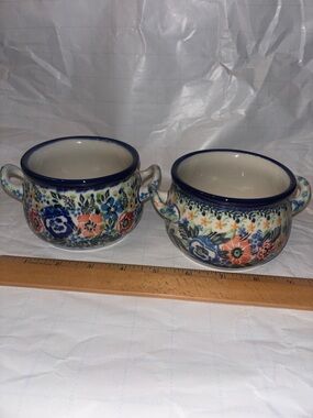 2 NWT Polish Pottery Bouillon Cup 12 oz  hand painted UNIKAT